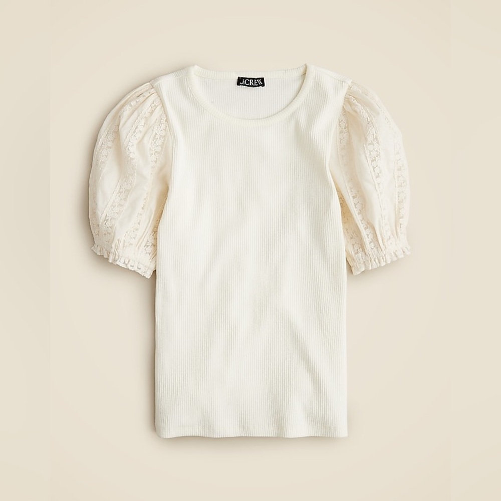 J. Crew Cream Puff Sleeve Ribbed Top